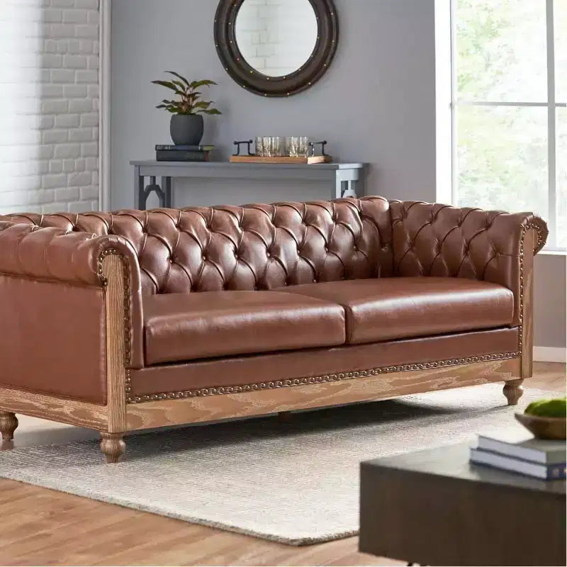 Divano Chesterfield trapuntato nero / marrone scuro / marrone chiaro, in pelle PU, a 3 posti