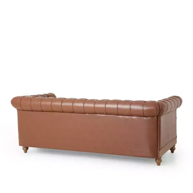 Divano Chesterfield trapuntato nero / marrone scuro / marrone chiaro, in pelle PU, a 3 posti