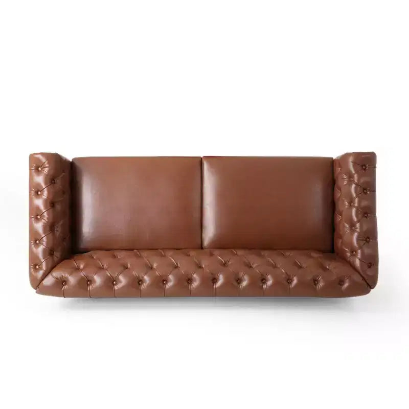 Divano Chesterfield trapuntato nero / marrone scuro / marrone chiaro, in pelle PU, a 3 posti