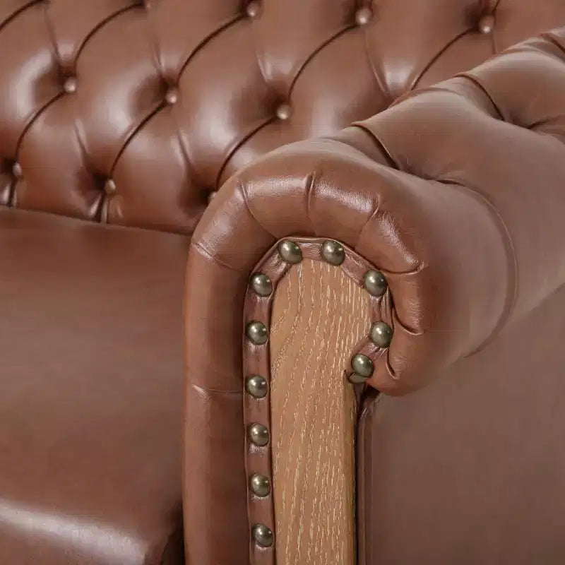 Divano Chesterfield trapuntato nero / marrone scuro / marrone chiaro, in pelle PU, a 3 posti