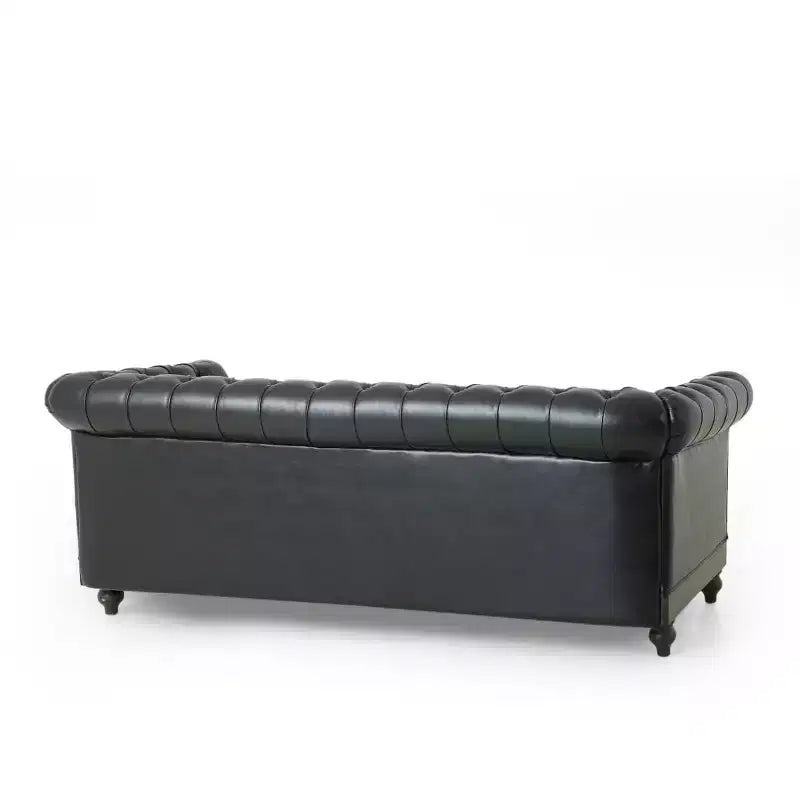 Divano Chesterfield trapuntato nero / marrone scuro / marrone chiaro, in pelle PU, a 3 posti