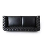 Divano Chesterfield trapuntato nero / marrone scuro / marrone chiaro, in pelle PU, a 3 posti