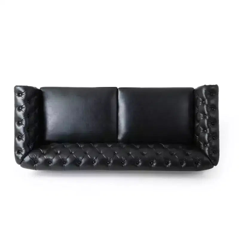 Divano Chesterfield trapuntato nero / marrone scuro / marrone chiaro, in pelle PU, a 3 posti