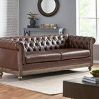 Divano Chesterfield trapuntato nero / marrone scuro / marrone chiaro, in pelle PU, a 3 posti