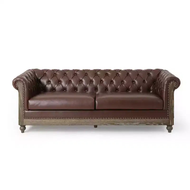 Divano Chesterfield trapuntato nero / marrone scuro / marrone chiaro, in pelle PU, a 3 posti