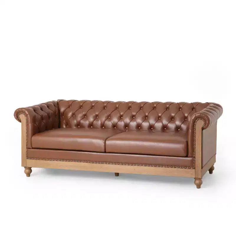 Divano Chesterfield trapuntato nero / marrone scuro / marrone chiaro, in pelle PU, a 3 posti