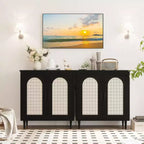 Credenza da buffet con ante in rattan, nera/legno, montaggio in 1 persona