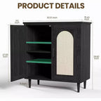 Credenza da buffet con ante in rattan, nera/legno, montaggio in 1 persona