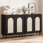 Credenza da buffet con ante in rattan, nera/legno, montaggio in 1 persona
