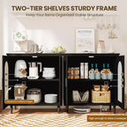 Credenza da buffet con ante in rattan, nera/legno, montaggio in 1 persona