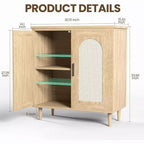 Credenza da buffet con ante in rattan, nera/legno, montaggio in 1 persona