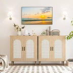 Credenza da buffet con ante in rattan, nera/legno, montaggio in 1 persona