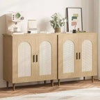 Credenza da buffet con ante in rattan, nera/legno, montaggio in 1 persona