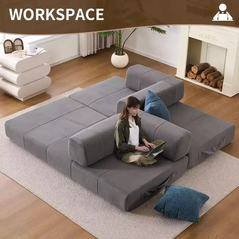 Divano Letto Convertibile 4-in-1 in Velluto a Coste Grigio con Braccioli in Metallo, 2 Posti