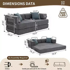 Divano Letto Convertibile 4-in-1 in Velluto a Coste Grigio con Braccioli in Metallo, 2 Posti