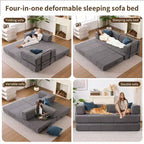 Divano Letto Convertibile 4-in-1 in Velluto a Coste Grigio con Braccioli in Metallo, 2 Posti