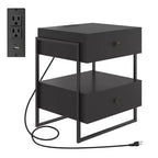 Comodino moderno bianco/nero con ricarica USB, 2 cassetti, 1 pezzo