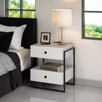 Comodino moderno bianco/nero con ricarica USB, 2 cassetti, 1 pezzo