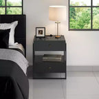 Comodino moderno bianco/nero con ricarica USB, 2 cassetti, 1 pezzo