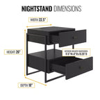 Comodino moderno bianco/nero con ricarica USB, 2 cassetti, 1 pezzo
