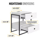 Comodino moderno bianco/nero con ricarica USB, 2 cassetti, 1 pezzo
