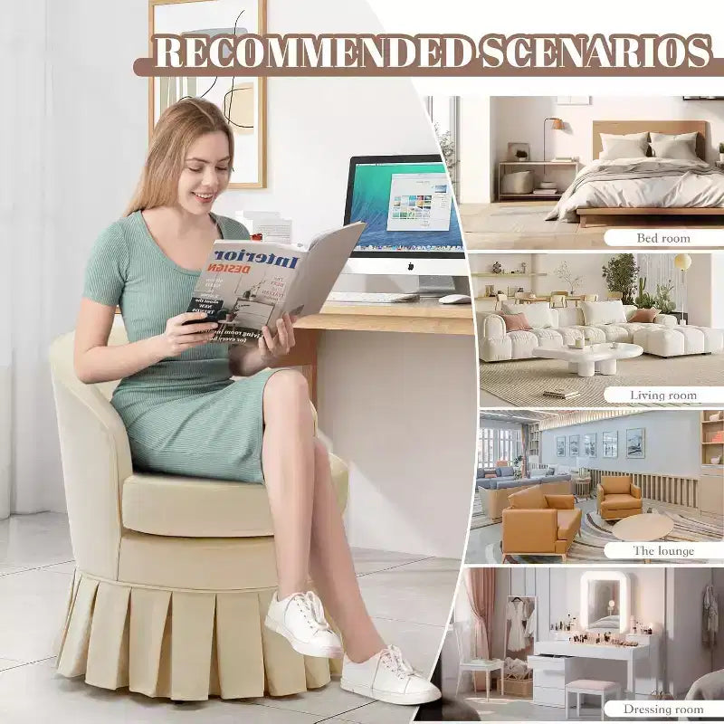 Sedia da pranzo imbottita in lino beige, schienale alto senza braccioli, 1 posto a sedere