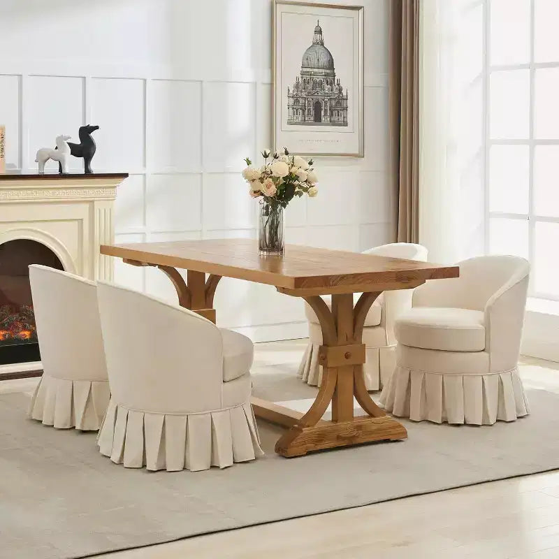 Sedia da pranzo imbottita in lino beige, schienale alto senza braccioli, 1 posto a sedere