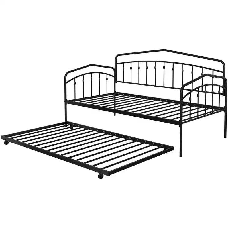 Divano letto in metallo bianco e nero con letto estraibile, singolo, 2 posti letto