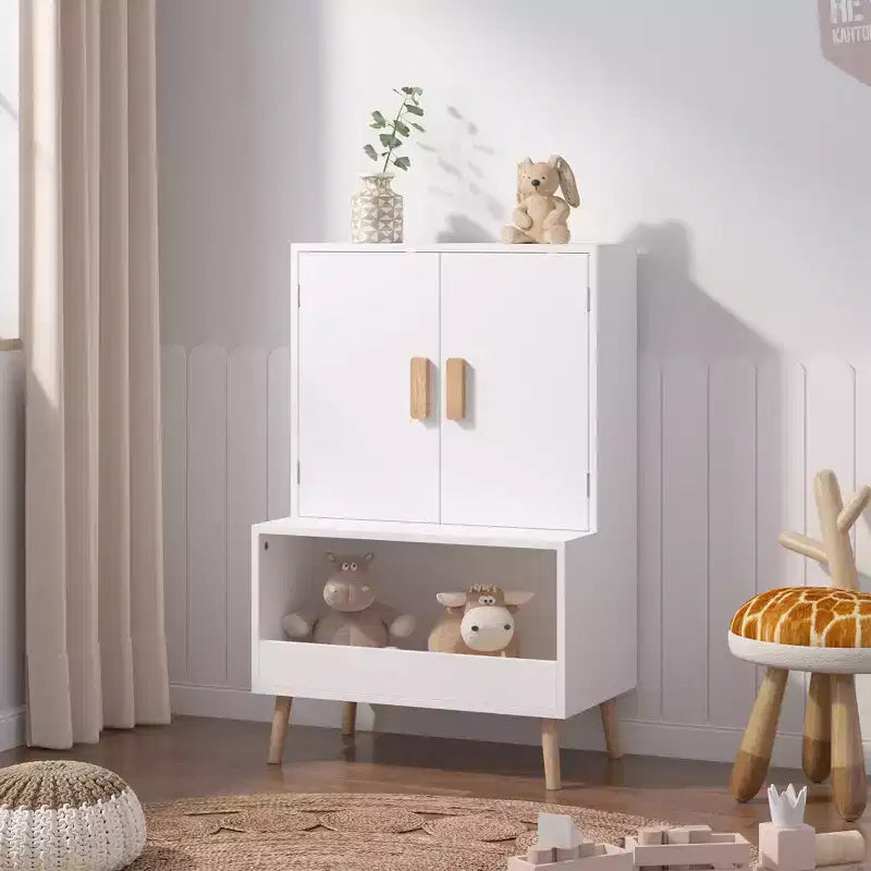 Libreria per bambini bianca con ante e ripiano aperto - Per 1 bambino, dai 3 anni in su