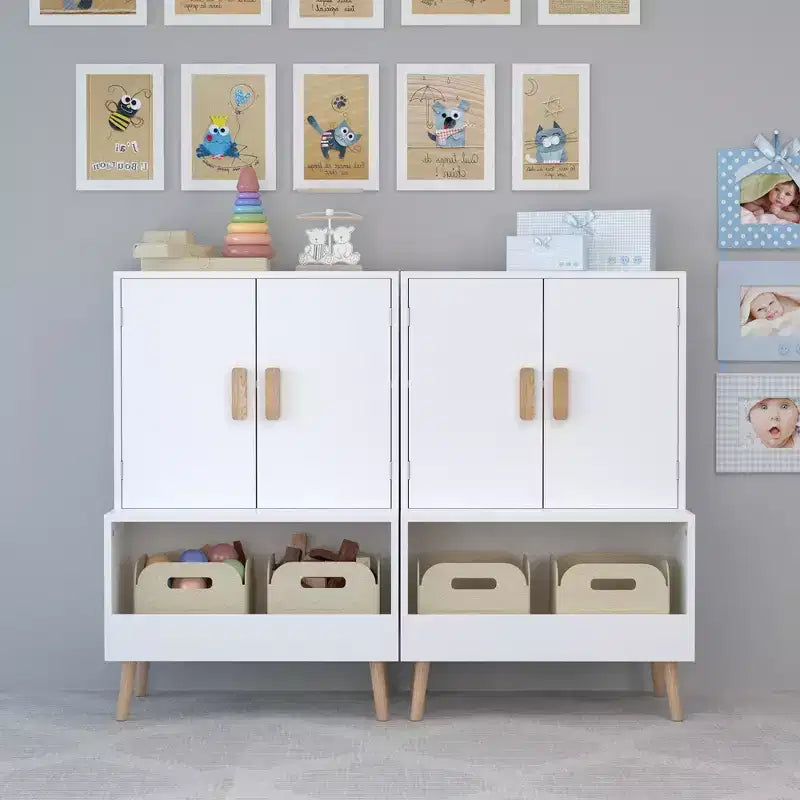 Libreria per bambini bianca con ante e ripiano aperto - Per 1 bambino, dai 3 anni in su