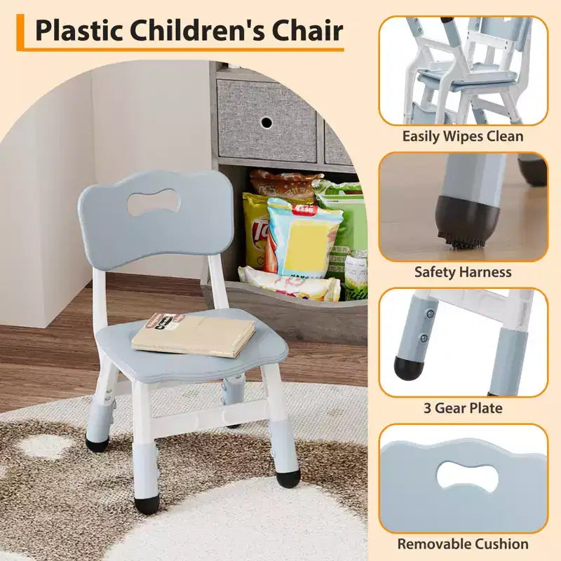 Sedia in plastica per bambini, set da 2, grigio scuro/grigio/naturale/rosa, regolabile in altezza su 3 livelli, per 2 bambini dai 2 ai 6 anni