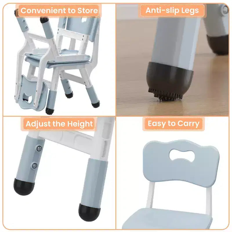 Sedia in plastica per bambini, set da 2, grigio scuro/grigio/naturale/rosa, regolabile in altezza su 3 livelli, per 2 bambini dai 2 ai 6 anni