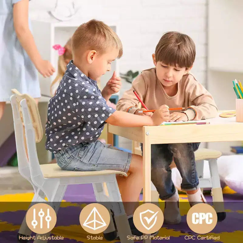 Sedia in plastica per bambini, set da 2, grigio scuro/grigio/naturale/rosa, regolabile in altezza su 3 livelli, per 2 bambini dai 2 ai 6 anni