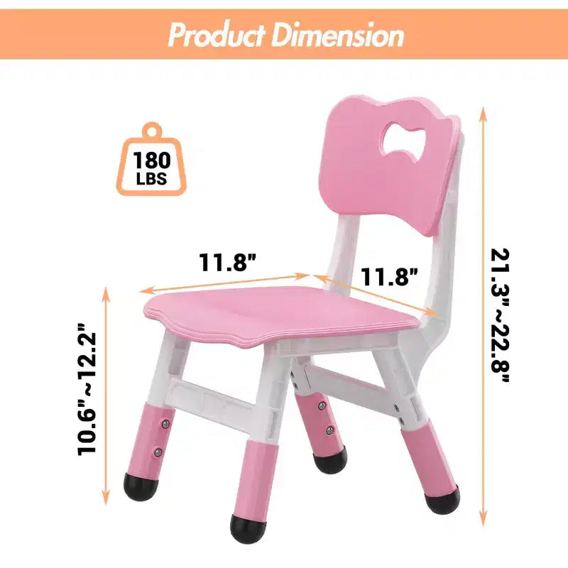 Sedia in plastica per bambini, set da 2, grigio scuro/grigio/naturale/rosa, regolabile in altezza su 3 livelli, per 2 bambini dai 2 ai 6 anni