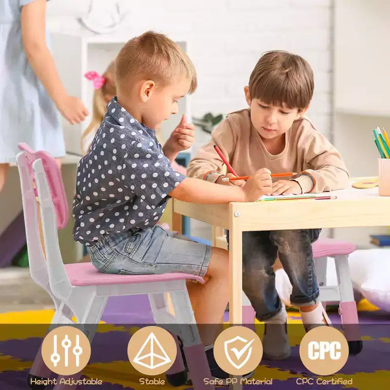 Sedia in plastica per bambini, set da 2, grigio scuro/grigio/naturale/rosa, regolabile in altezza su 3 livelli, per 2 bambini dai 2 ai 6 anni