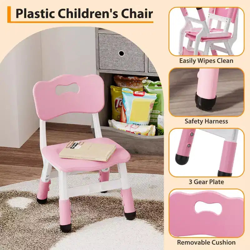 Sedia in plastica per bambini, set da 2, grigio scuro/grigio/naturale/rosa, regolabile in altezza su 3 livelli, per 2 bambini dai 2 ai 6 anni