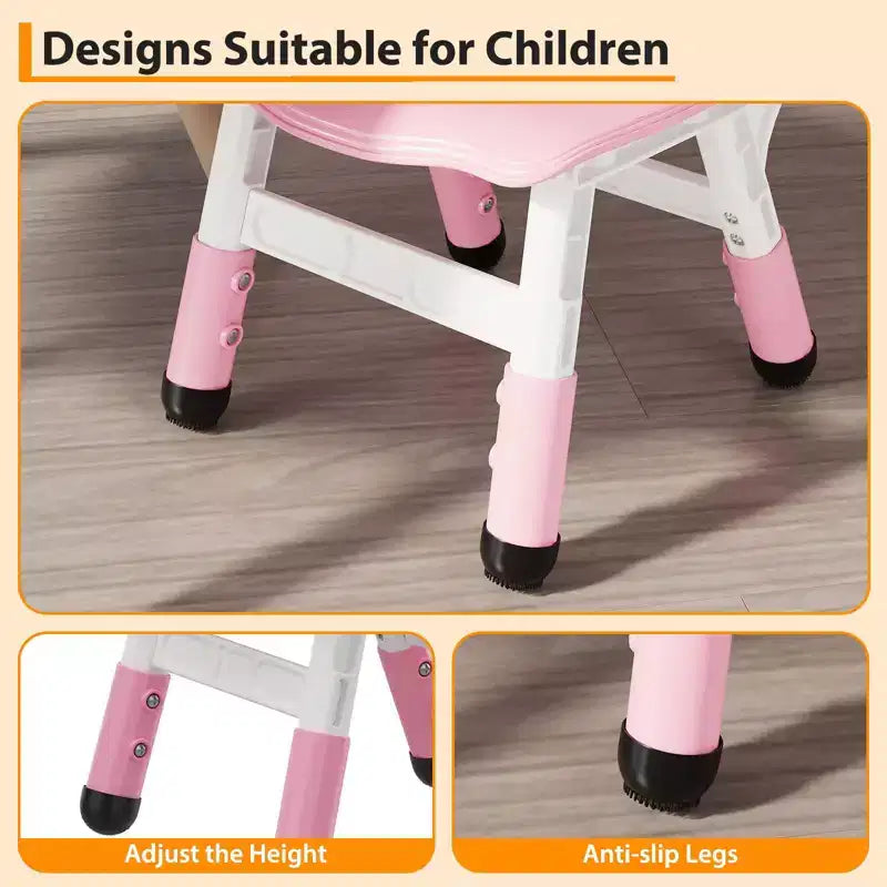 Sedia in plastica per bambini, set da 2, grigio scuro/grigio/naturale/rosa, regolabile in altezza su 3 livelli, per 2 bambini dai 2 ai 6 anni