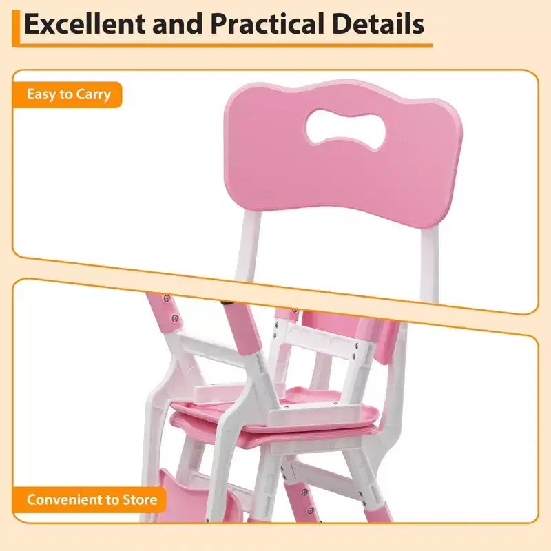 Sedia in plastica per bambini, set da 2, grigio scuro/grigio/naturale/rosa, regolabile in altezza su 3 livelli, per 2 bambini dai 2 ai 6 anni