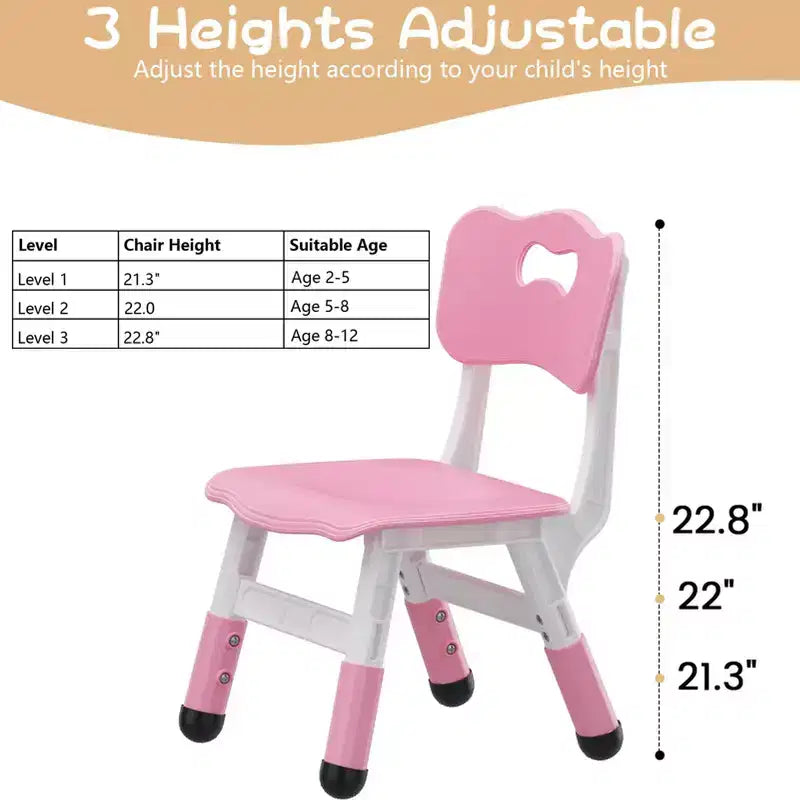 Sedia in plastica per bambini, set da 2, grigio scuro/grigio/naturale/rosa, regolabile in altezza su 3 livelli, per 2 bambini dai 2 ai 6 anni