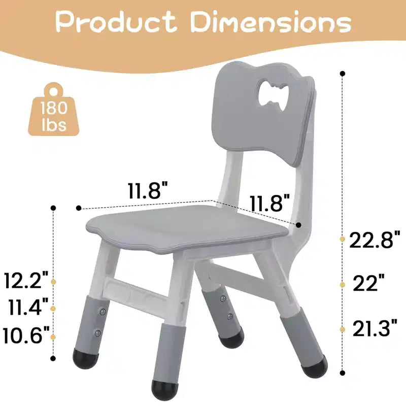 Sedia in plastica per bambini, set da 2, grigio scuro/grigio/naturale/rosa, regolabile in altezza su 3 livelli, per 2 bambini dai 2 ai 6 anni