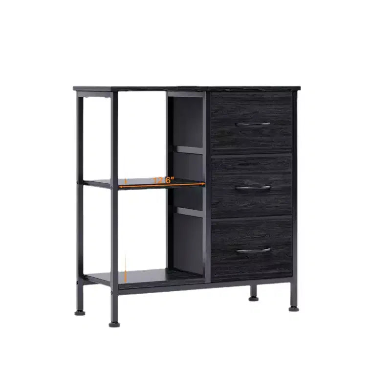 Cassettiera a 3 cassetti con ripiano aperto – Colore nero/bianco/legno, montaggio per 1 persona