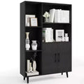 Costway Free Standing Storage Cabinet with 5 Open Shelves Double Door Cabinet Metal Legs Black/White