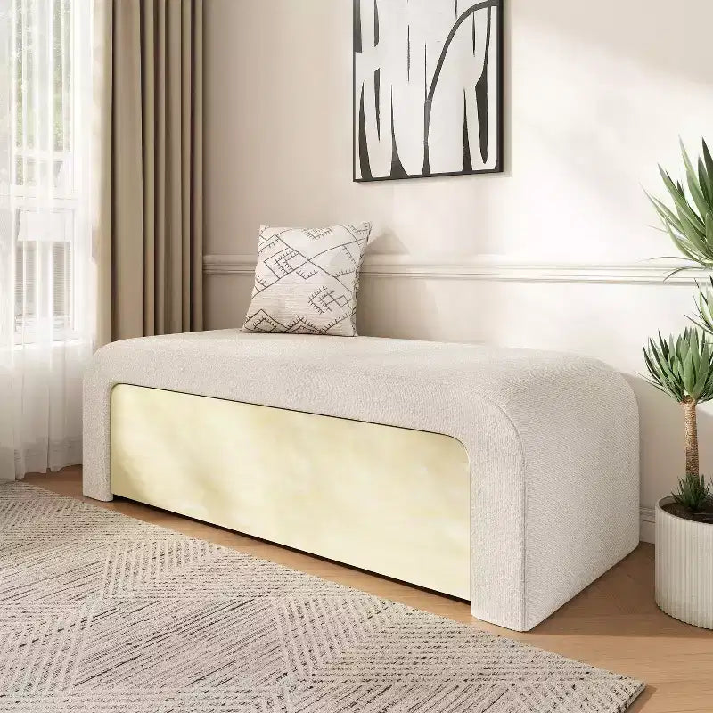 Panca Pouf Contenitore Rivestita in Similpelle Marrone Chiaro/Bianco con Cassetto – 1 Posto, Capacità 136 kg