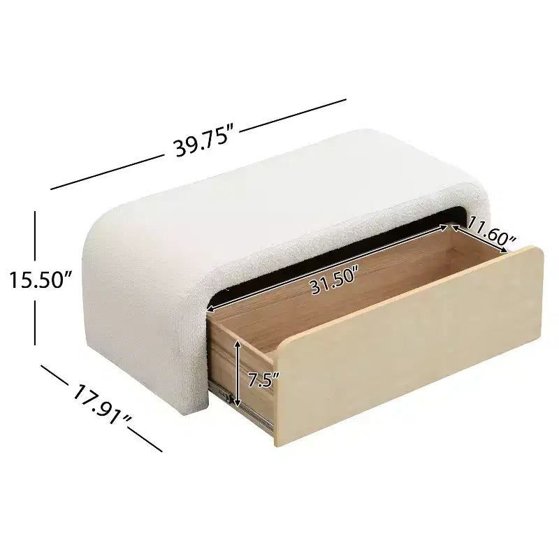 Panca Pouf Contenitore Rivestita in Similpelle Marrone Chiaro/Bianco con Cassetto – 1 Posto, Capacità 136 kg