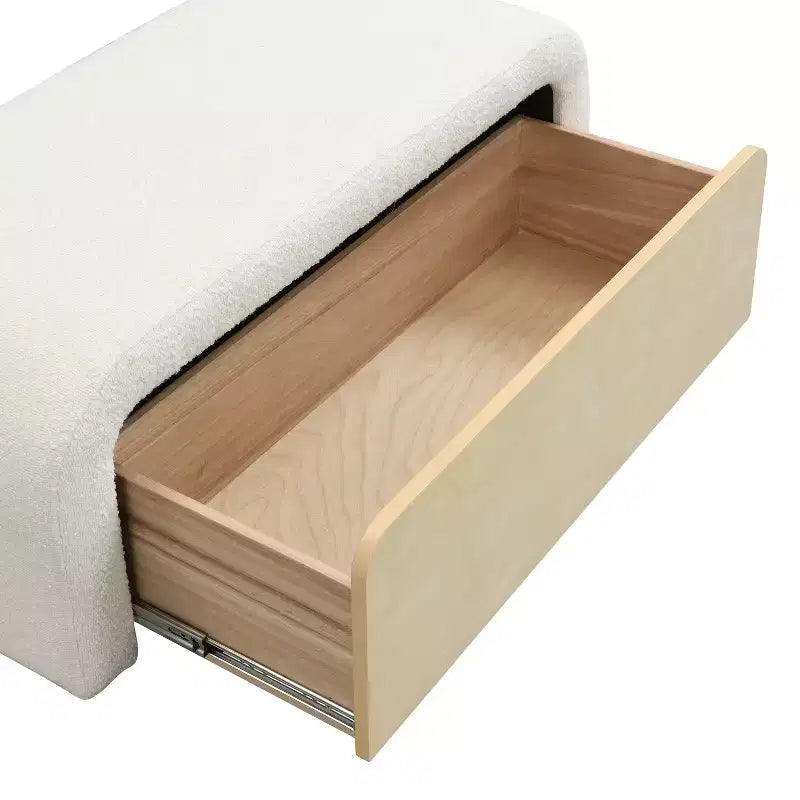 Panca Pouf Contenitore Rivestita in Similpelle Marrone Chiaro/Bianco con Cassetto – 1 Posto, Capacità 136 kg