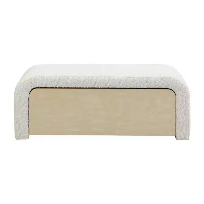 Panca Pouf Contenitore Rivestita in Similpelle Marrone Chiaro/Bianco con Cassetto – 1 Posto, Capacità 136 kg