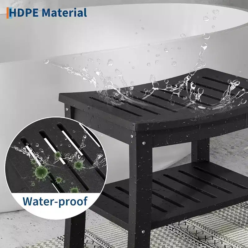 Panca doccia in HDPE nera/marrone/grigia con ripiano portaoggetti, 1 persona