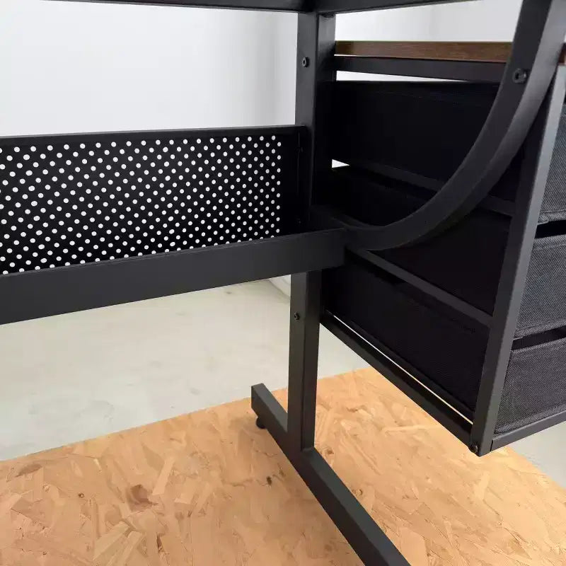 Tavolo da disegno regolabile nero e marrone con sgabello e 3 cassetti, per 1 persona