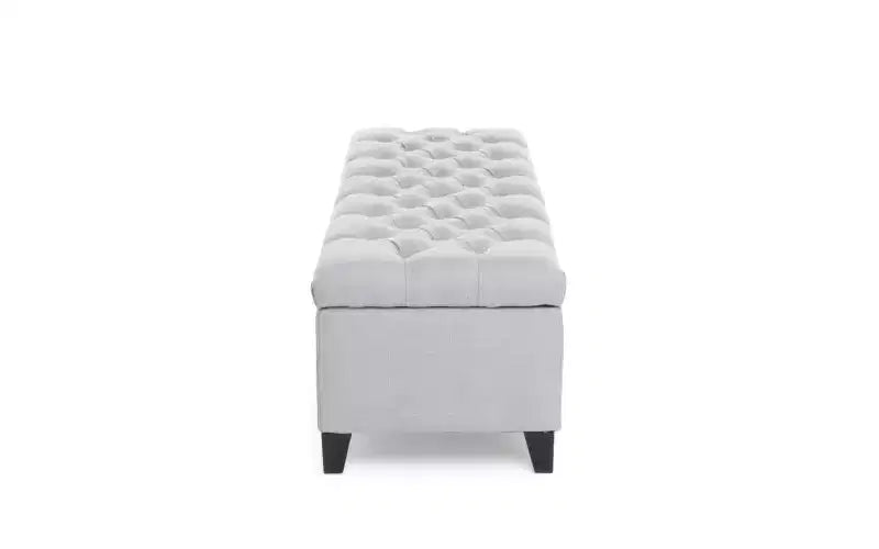 Panca Contenitore Ottomana Trapuntata con Bottoni Beige / Grigio Chiaro, per 1-2 Persone