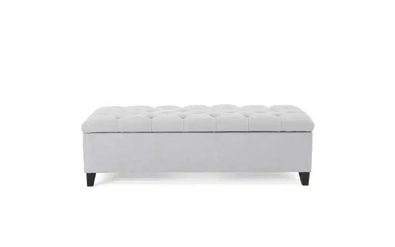 Panca Contenitore Ottomana Trapuntata con Bottoni Beige / Grigio Chiaro, per 1-2 Persone